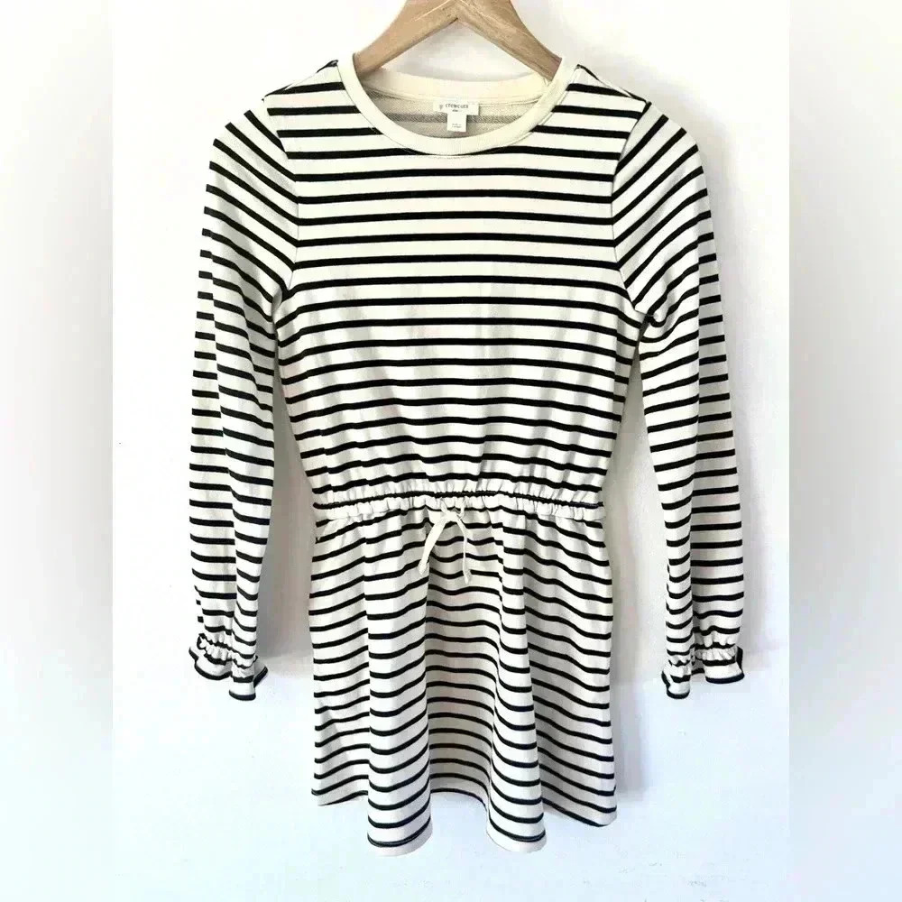 Crewcuts Cream &‎ Black Striped Long Sleeve Dress Size 12, NWT